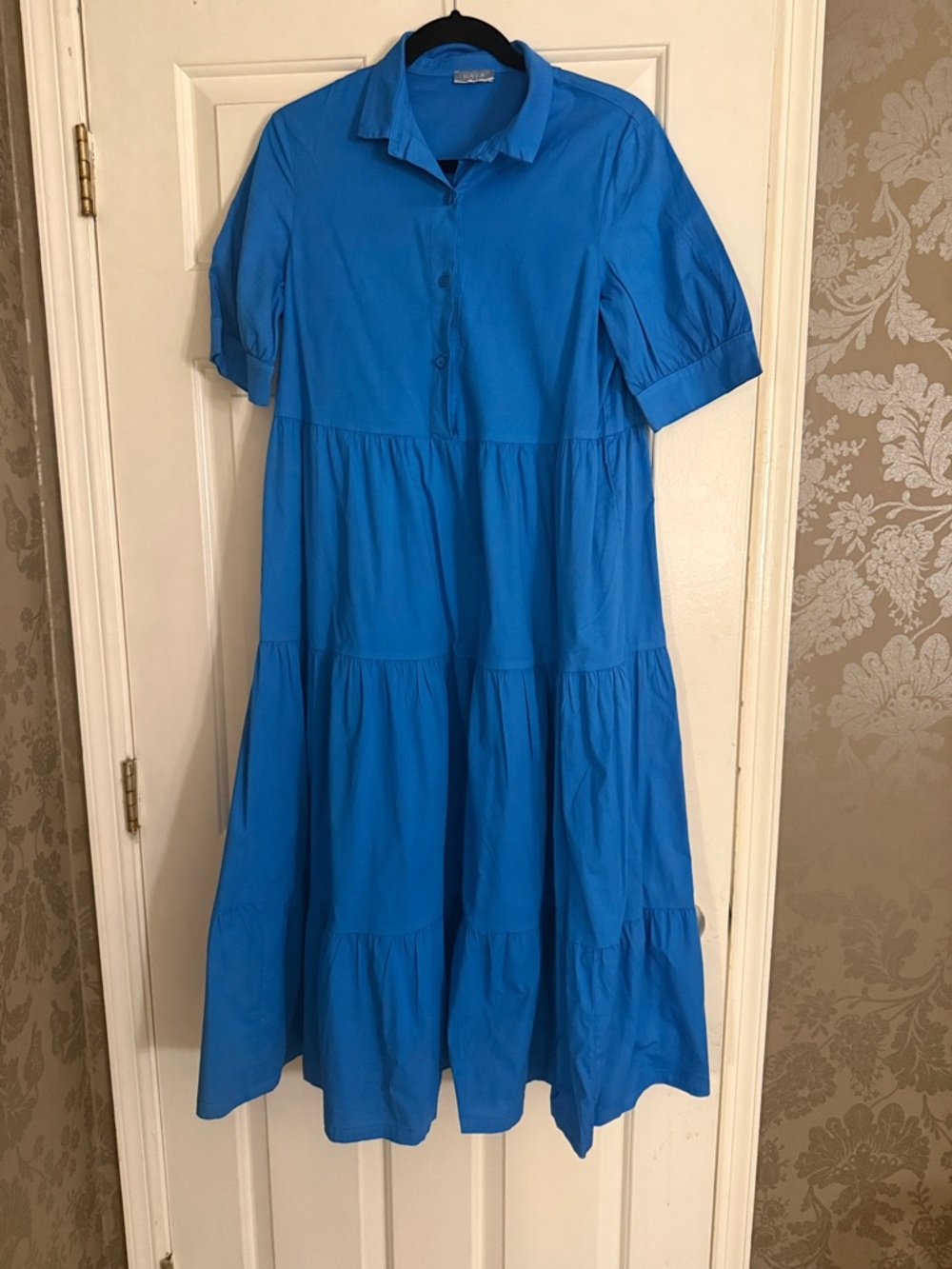 Naya Cotton Blue Button-Front Tiered Dress